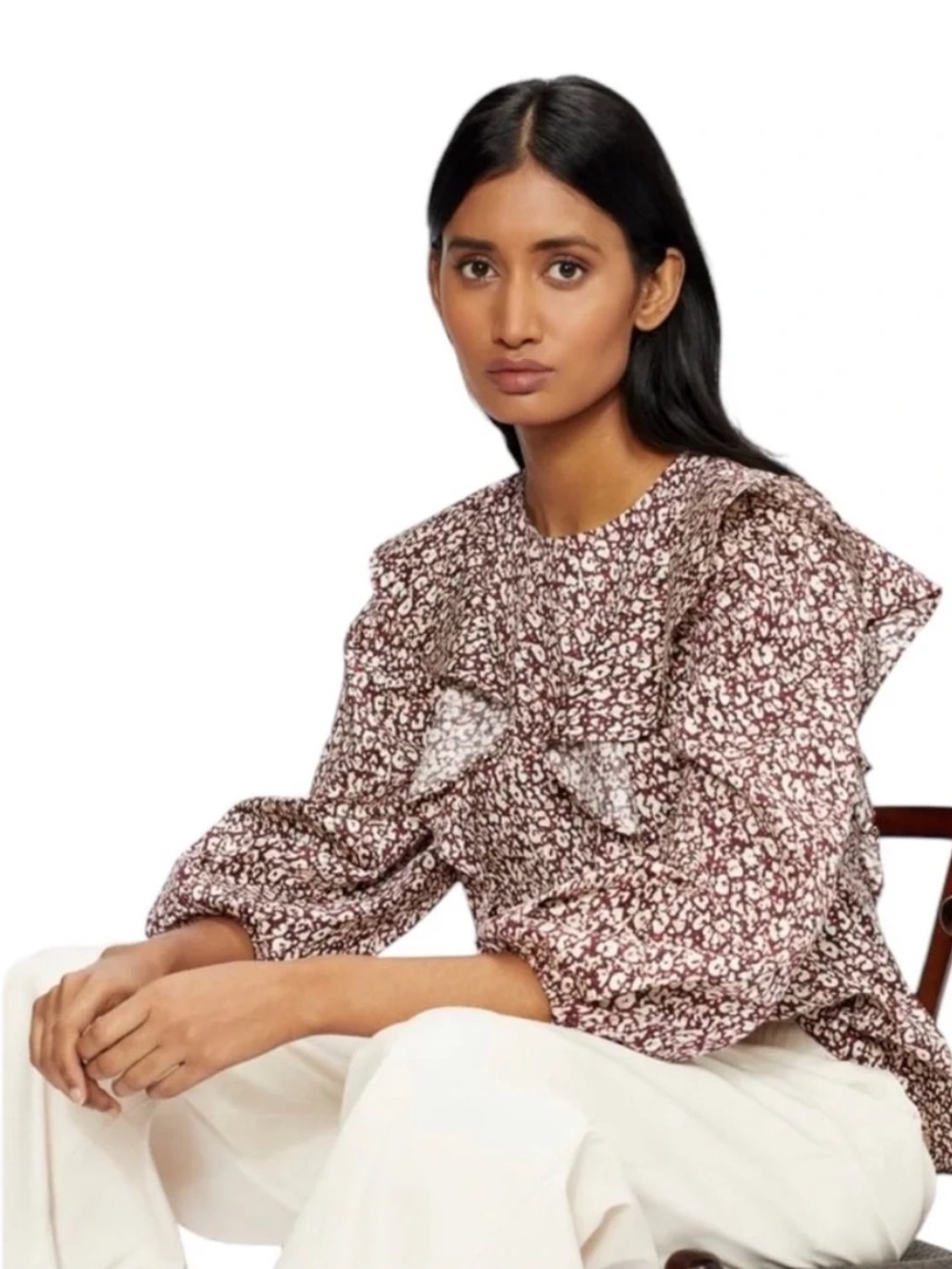TED BAKER SANJAA FRILL BALOON SLEEVE TOP